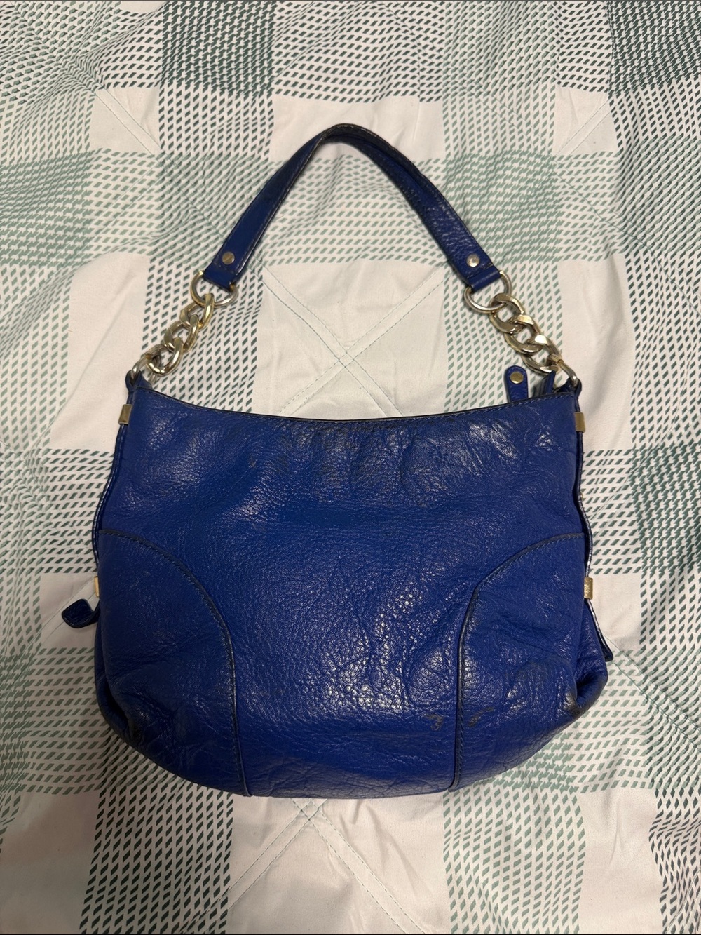 Michael Kors Royal Blue Leather Shoulder Bag with Gold Chain
